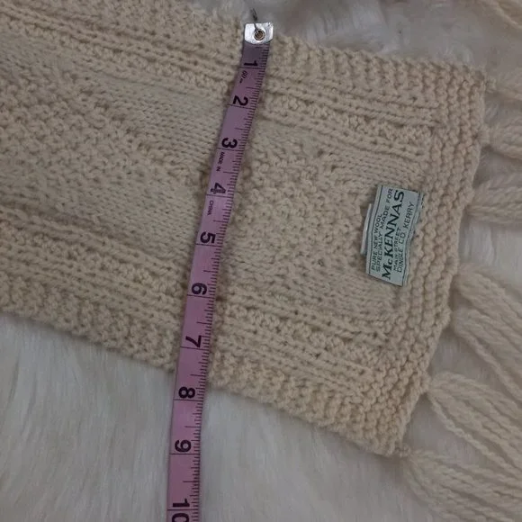 Mc Kennas 100% Pure Merino Wool Knitted Trim Hem Winter Scarf Cream Women's - Picture 5 of 9